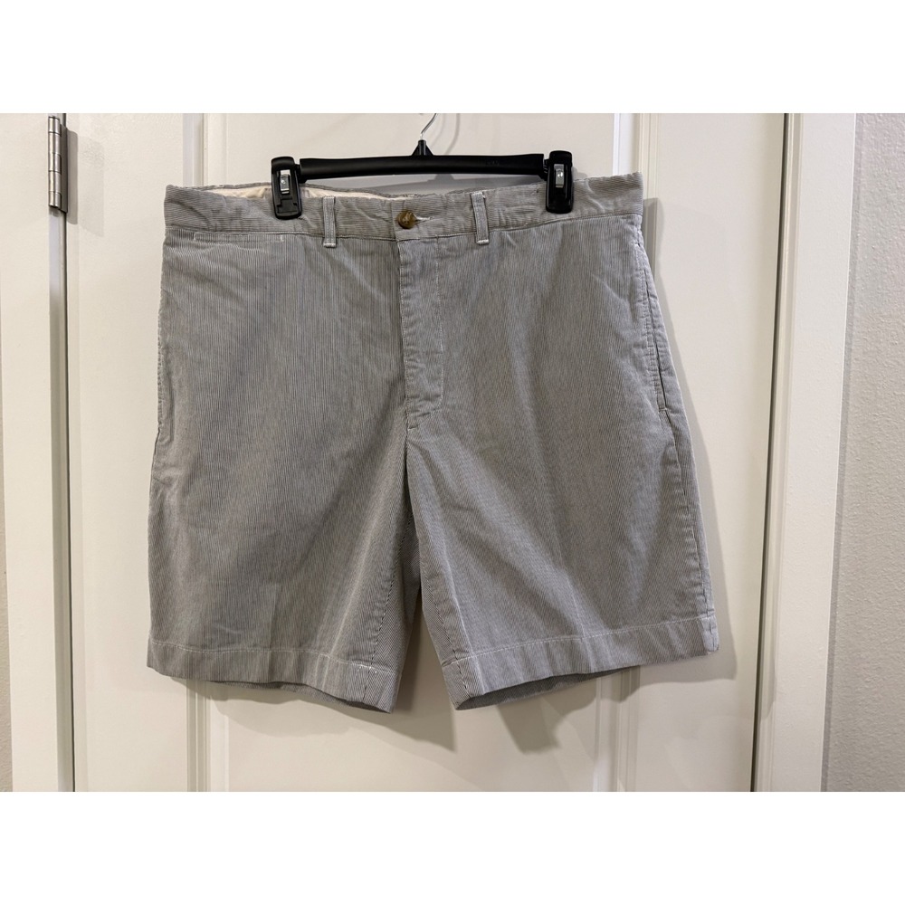 OOBE‎ Brand Mens Seersucker Striped Cotton Chino Shorts Blue White Size 36